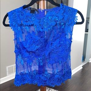 Zara Vibrant Blue Floral Lace Blouse